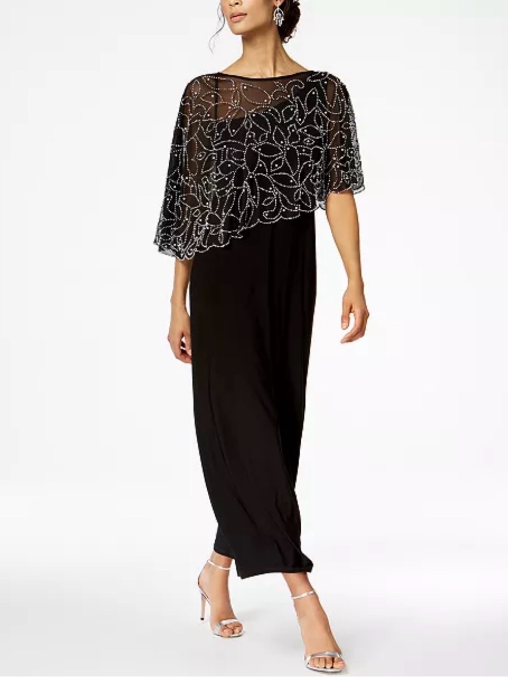 Women's Boat-Neck Embellished-Cape Jersey-Knit Gown Size S